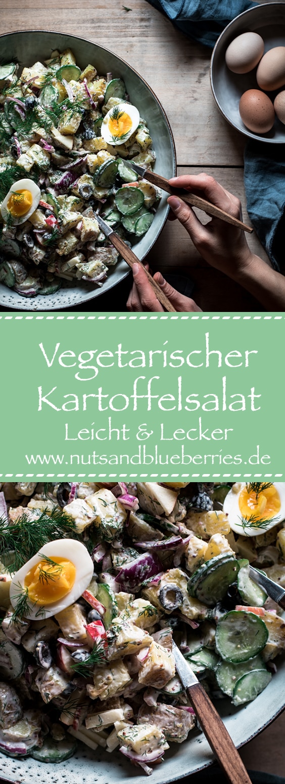 Vegetarischer Kartoffelsalat mit Eiern von glücklichen Hühnern Vegetarischer Kartoffelsalat mit Eiern von glücklichen Hühnern